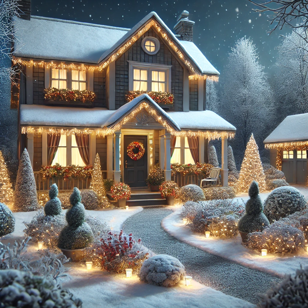 Árbol de Navidad decorado con nieve